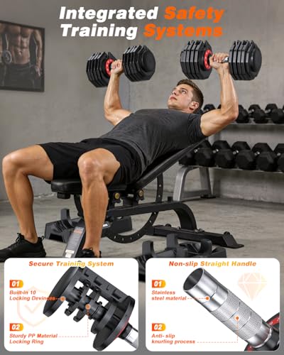 Adjustable Dumbbells Set of 2, 1 Hand Adjustable Weights Dumbbell Set and Workout Bench, 25/55/80lb Pair Weight Set For Home Gym Suit both Men and Women, Compact for Small Space Apartment Room - color: Pro-55lbs-10weights Dumbbells+Bench
