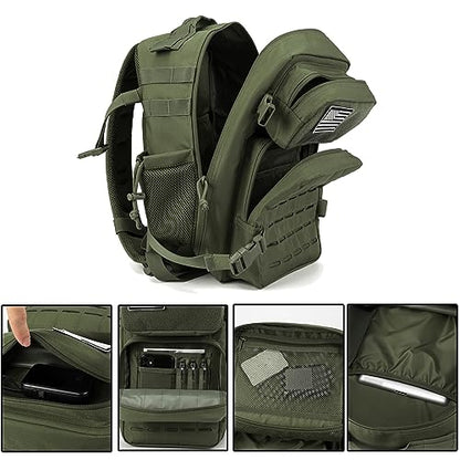 QT&QY 25L/45L Military Tactical Backpack For Men Molle Daypack 3 Day Bug Out Bag Hiking Rucksack With Bottle Holder - color: 25l Green