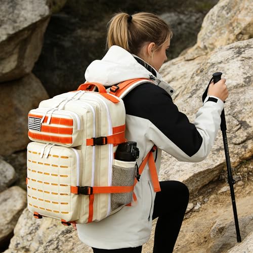 Military Tactical Backpack 45L/25L 3 Day Assault Pack Molle Daypack Hiking Backpack for Men and Women (Beige-Yellow, 45L) - color: Beige-yellow, size: 45L