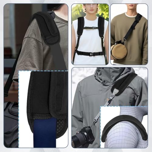 2Pcs Universal Shoulder Pad with Ultra Thick Cushion Rectangle Comfort Fiber Shoulder Strap Pads for Backpack Luggage Bag Travel Outdoor Breathable Fastener Cushion Pads Black