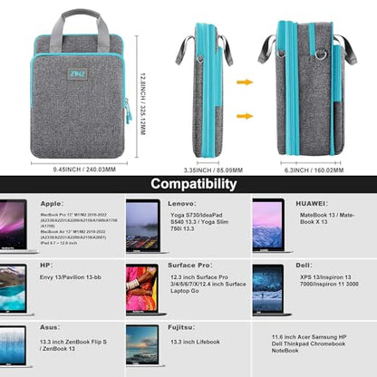 ZINZ Laptop Shoulder Bag 12.3-13 inch Case Sleeve, Expandable Handbag with Valuables Compartment Compatible with MacBook Air/Pro/Neo 13", iPad 12.9"/13"/11", Shockproof,Gray-Blue edge - color: Gray-blue Edge