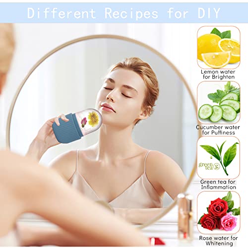 XHJRI Ice Face Roller Massager,Ice Cube Roller for Face, Eyes and Neck Naturally Conditioning and Skin Care,De-Puff Eye Bags,Reduce Migraine Pain,Reusable Massage Silicone Ice Mold (Blue) - color: Blue