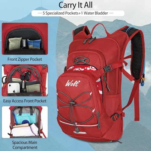 WOLT Hydration Backpack 18L Hiking Water Backpack with 2L Water Bladder for Men Women, Hydration Pack for Running Cycling Biking and Climbing - color: Red
