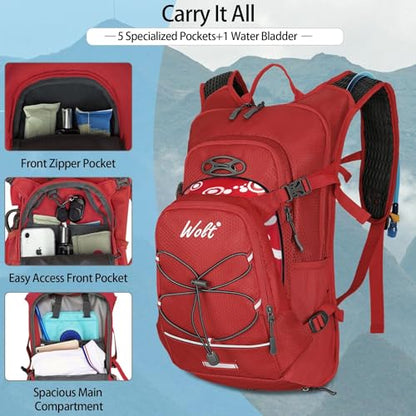 WOLT Hydration Backpack 18L Hiking Water Backpack with 2L Water Bladder for Men Women, Hydration Pack for Running Cycling Biking and Climbing - color: Red