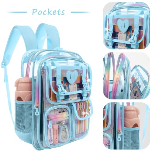 Clear Backpack for Girls Women Heavy Duty Transparent Bookbag School Backpack with Mesh Pockets Stadium Approved See Through Backpack (Blue) - color: Blue