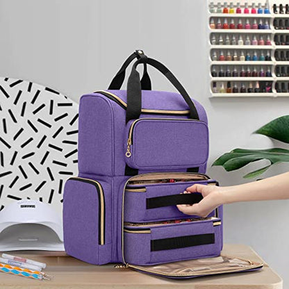 LUXJA Nail Polish Organizer (Backpack Version) Holds 70 Bottles and a Nail Lamp, Travel Nail Polish Storage with 2 Removable Cases and Tools Storage Pockets (Patent Pending), Purple - color: Purple