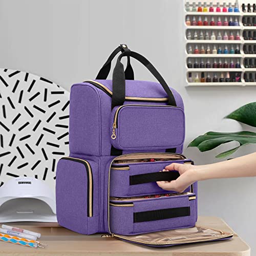LUXJA Nail Polish Organizer (Backpack Version) Holds 70 Bottles and a Nail Lamp, Travel Nail Polish Storage with 2 Removable Cases and Tools Storage Pockets (Patent Pending), Purple - color: Purple