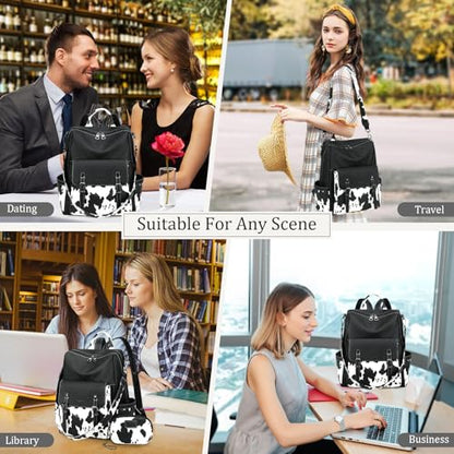 AGLOD Backpack Purse for Women PU Leather Back Packs Designer Ladies Shoulder Bag Fashion Faux Work Travel Handbags - color: Black Cow