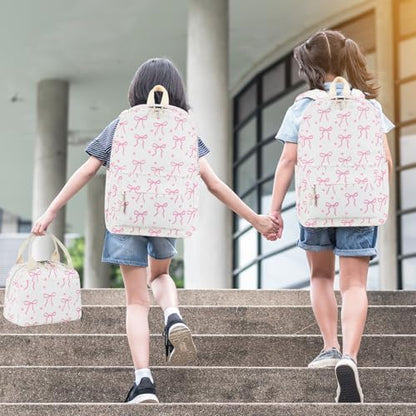 LOIDOU Backpack for Teen Girls Bookbags School Backpack with Lunch Box and Pencil Case 3 in 1 School Bags Set - color: Pink Bow Tie 18