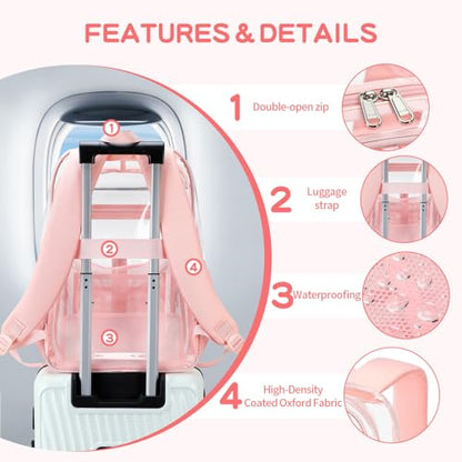 Cusangel XL TPU Clear Backpack Heavy Duty for Stadiums, 18in School Bookbag Teens 15+ boys Girls and Adults Multi-Pocket Design & Reinforced Stitching (Pink-18inch) - color: Pink-18inch