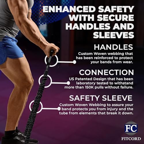 American Made FITCORD Resistance Bands 2 Pack with Door Anchor- Home Workout Equipment Set - Secure & Durable, Body Stretching & Strength Training for Men & Women - 7lb & 18lb Bands