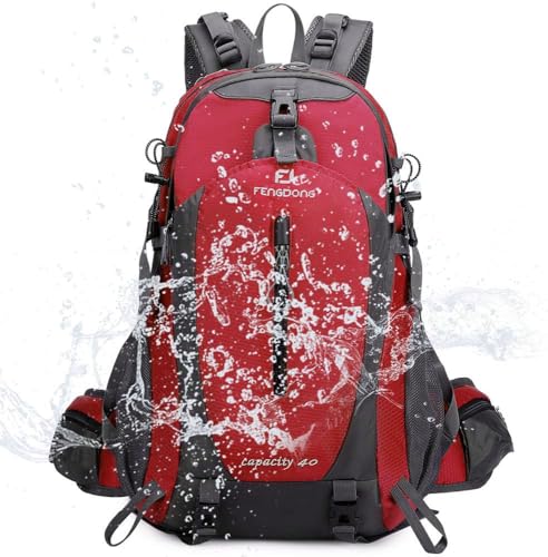 FENGDONG 40L Waterproof Lightweight Hiking,Camping,Travel Backpack for Men Women Red - color: A3- Red