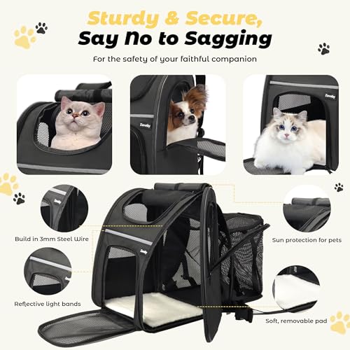 Zavothy Cat Backpack Carrier – Expandable Airline Approved Pet Travel Bag for Cats & Small Dogs, Breathable Mesh Pet Carrier Backpack with Padded Base (Black) - color: Black