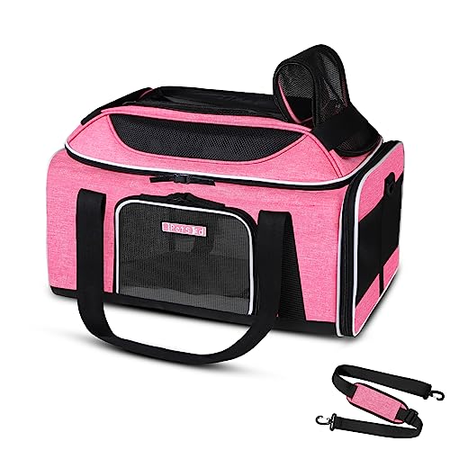 Petskd Top-Expandable Pet Carrier 17x12x8.5 Inches JetBlue Allegiant Spirit Airline Approved, Soft-Sided Carrier for Small Cats and Dogs with Locking Safety Zippers and Anti-Scratch Mesh(Pink) - color: Pink, size: 17.0"L x 12.0"W x 8.5"H