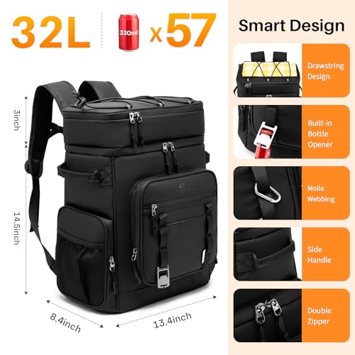 NOL 32L Insulated Backpack Cooler Double Layer - color: Black