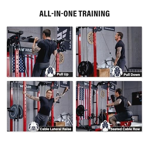 MAJOR FITNESS F22 Power Rack, 1600lbs All-in-One Squat Rack with Dual Pulley System, Heavy-Duty Steel Frame, Attachments & Storage for Home Gym Strength Training - color: Khaki, style: F22 (Rack Only)