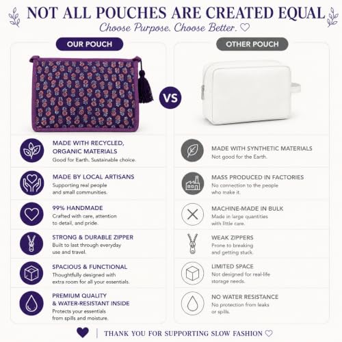 Huar Quilted Makeup Bag- Large Capacity Cosmetic Bags for Women - color: Purple & Orange Floral