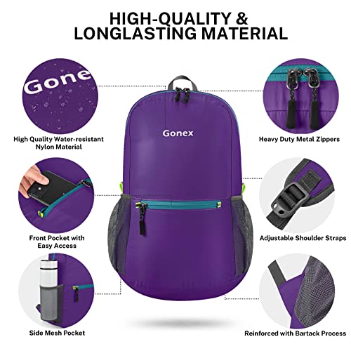 Gonex Ultra Lightweight Packable Backpack Daypack Handy Foldable Camping Outdoor Travel Cycling Backpacking - color: Purple