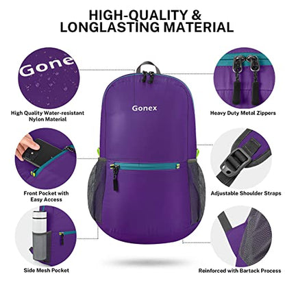 Gonex Ultra Lightweight Packable Backpack Daypack Handy Foldable Camping Outdoor Travel Cycling Backpacking - color: Purple