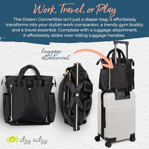 Itzy Ritzy Dream Convertible Diaper Bag Tote Backpack - Baby Diaper Bag with 14 Pockets, Changing Pad & More (Midnight Black) - color: Midnight Black