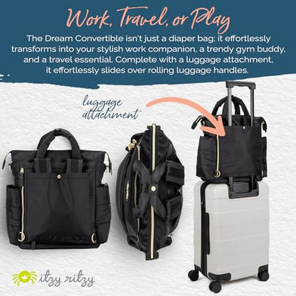 Itzy Ritzy Dream Convertible Diaper Bag Tote Backpack - Baby Diaper Bag with 14 Pockets, Changing Pad & More (Midnight Black) - color: Midnight Black