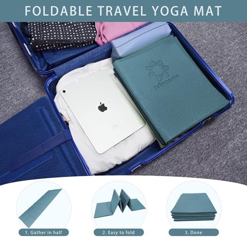 Primasole Folding Yoga Travel Pilates Mat Foldable Easy to Carry to Class Beach Park Tear resistant Travel Picnics 4mm Thick 9 Colors - color: Forest Green
