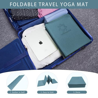 Primasole Folding Yoga Travel Pilates Mat Foldable Easy to Carry to Class Beach Park Tear resistant Travel Picnics 4mm Thick 9 Colors - color: Forest Green