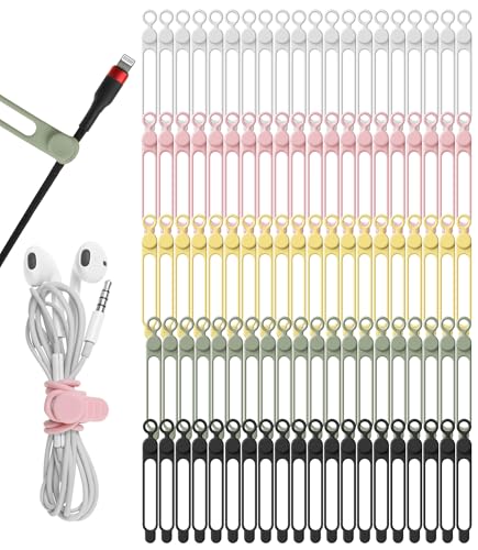 100Pcs Silicone Cable Ties Cord Organizer for Bundling Earphone, Phone Charger, Computer Cords, Reusable Cable Ties Wire Organizer in Home,Office,Kitchen,School (5 Colors) - color: 100pcs-multicolor, size: 4.2 Inch
