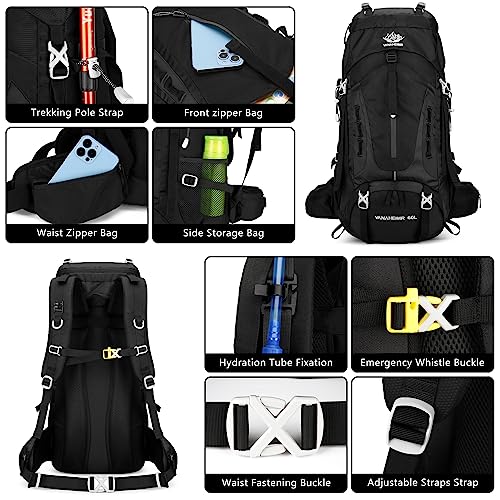 Esup 50L Hiking Backpack Men Camping Backpack with rain cover 45l+5l Lightweight Backpacking Backpack Travel Backpack - color: Deep Black