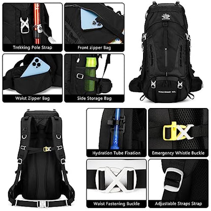 Esup 50L Hiking Backpack Men Camping Backpack with rain cover 45l+5l Lightweight Backpacking Backpack Travel Backpack - color: Deep Black