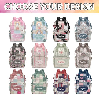 MyPupSocks Custom Floral Diaper Backpack - Personalized Multifunctional Mom Bag with Name, Ideal for Nursing and Travel, Featuring Spacious Capacity - color: Style 2