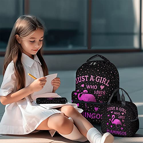 Flamingo Backpack with Lunch Box - Set of 3 School Backpacks Matching Combo - Cute Pink Bookbag and Pencil Case Bundle - color: Color-4-2
