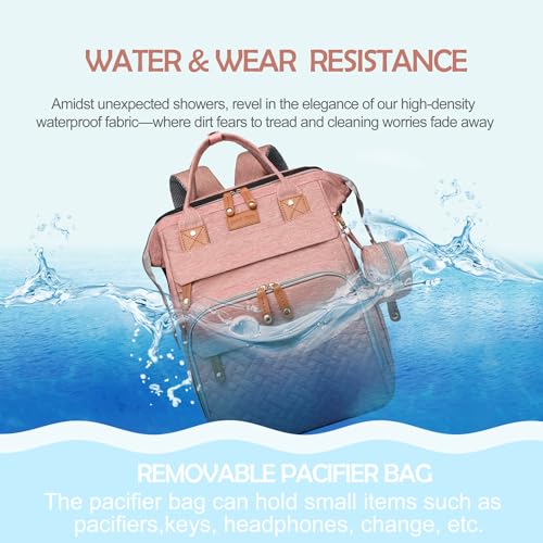 Diaper Bag Backpack with Changing Station, Waterproof for Travel, Pink - color: Pink