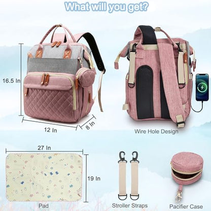 SHITIESHOU Diaper Bag Backpack Baby Bag, Baby Girl Boy Diaper Bag for Dad Mom with Pad, 16 Pockets, Pacifier Case, Large Diaper Bags Unisex for Travel(Pink Grey) - color: A Pink Grey