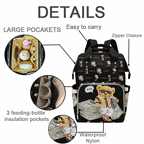 Artsadd Personalized Bear Diaper Bag Backpack for Baby Boys, Custom Name Large Capacity Multifunction Nappy Bags Mommy Waterproof Travel Daypack - color: Bear 11