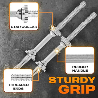 Yes4All Threaded Dumbbell Handles, Adjustable Dumbbell Bar Pair, 14/16/18/24-Inch Sizes, Fits 1" or 1.15" Plates, Non-Slip Grip, Secure Star-Lock Collars - color: 24" - Chrome - Silver, size: 1 inch