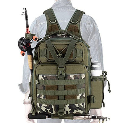 BLISSWILL Outdoor Tackle Bag - Large Water-Resistant Fishing Backpack - color: J：army Green Camouflage, style: Large(16*12*6 Inch)