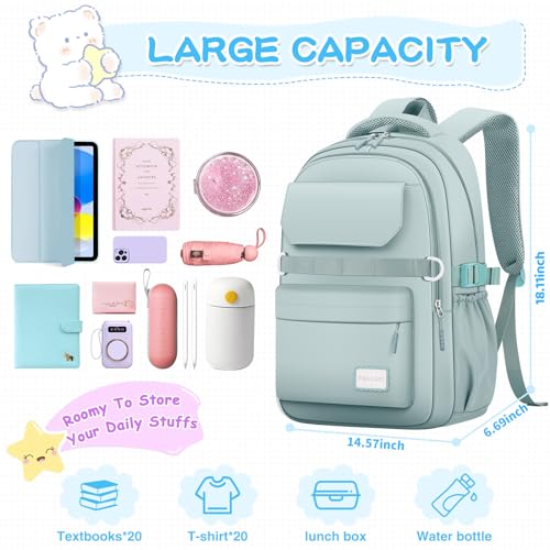 PRAGARI Kids School Backpack for Teens Girls Aesthetic Green Backpack Lightweight College Laptop Casual Travel Bookbag - color: Green