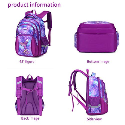 Cusangel Backpack for Girls Boys School Bookbags Kindergarten Elementary Lightweight Waterproof Multifunctional Large Capacity for Backpack (16 inch Fun Prints) - color: Purple Mermaid 16in