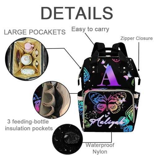 MyPupSocks Personalized Butterfly Diaper Bag for Mom Daughter Granddaughter - Mothers Day Gift Nappy Mommy Daypack Backpacks in Black - color: Style 9