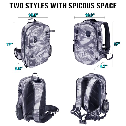 THKFISH IPX8 Waterproof Fishing Backpack with Rod Holder, Lightweight Fishing Sling Bag, Move Freely Fish Gifts for Men - color: Camo-sling Bag