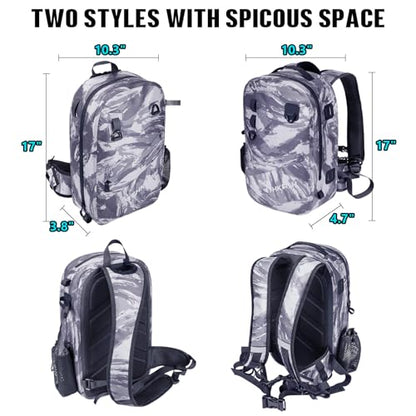 THKFISH IPX8 Waterproof Fishing Backpack with Rod Holder, Lightweight Fishing Sling Bag, Move Freely Fish Gifts for Men - color: Camo-sling Bag