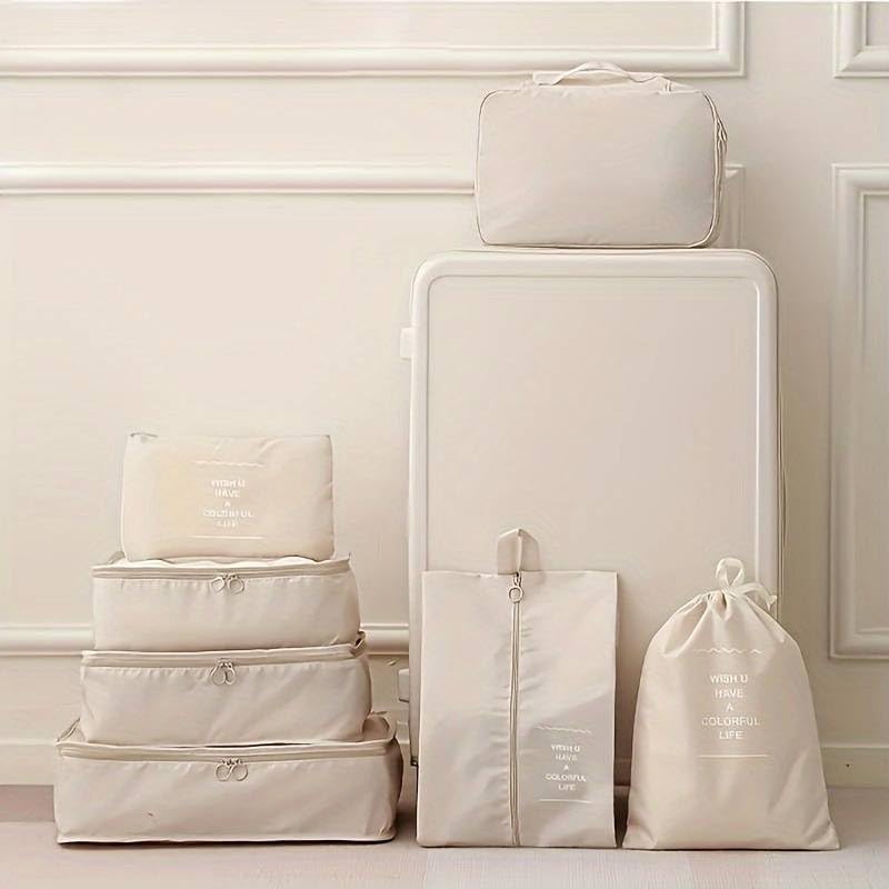 7pcs high-capacity travel storage set, travel storage bag, clothing protection bag, nylon packing cube and storage bag, suitable for clothing, pants, shoes, socks, lightweight holiday style duffel bag