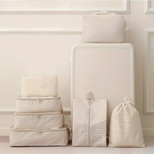 7pcs high-capacity travel storage set, travel storage bag, clothing protection bag, nylon packing cube and storage bag, suitable for clothing, pants, shoes, socks, lightweight holiday style duffel bag