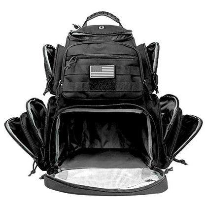 K-Cliffs Tactical Range Backpack – Lockable Bag for 5 Handguns Pouches – 900D Water‑Resistant with Rain Cover & USA Patch - color: Black With Eva Cradle