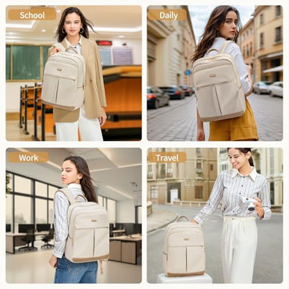 VNINE Laptop Backpack for Women 16 Inch Work Bag with Laptop Compartment Large Travel College Backpack | with Laptop Compartment - color: Beige