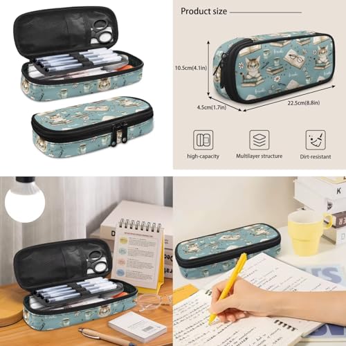 Book Cat Backpack for Girls 10-12 Kids School Backpack with Lunch Box Water Bottle Holder Pencil Case 4 Pieces Set Elementary School Backpacks for Girls Bookbag with Adjustable Straps - color: Book Cat