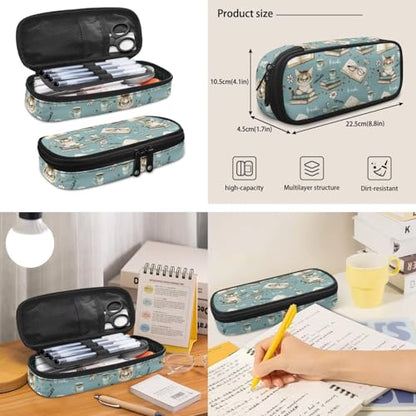 Book Cat Backpack for Girls 10-12 Kids School Backpack with Lunch Box Water Bottle Holder Pencil Case 4 Pieces Set Elementary School Backpacks for Girls Bookbag with Adjustable Straps - color: Book Cat