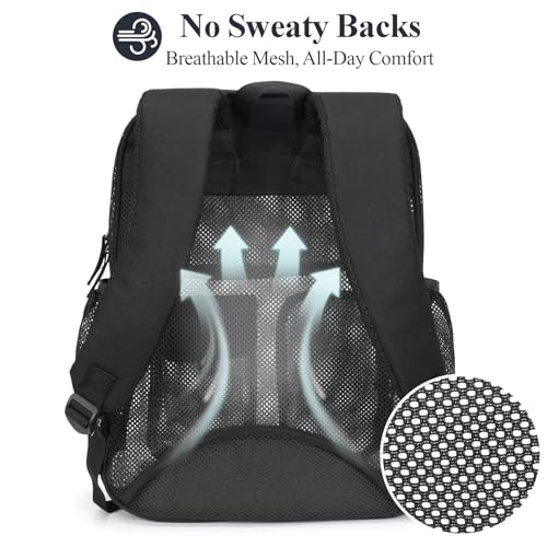 PACKISM Mesh Backpack for School - 18 Inch Extra Large Heavy Duty Mesh Bookbag for Boys Girls, See Through School Backpack with 3 Front Pockets for Students, Black (Age 12+) - color: 03 Black, style: 18“ Pro Series (3 Front Pockets)