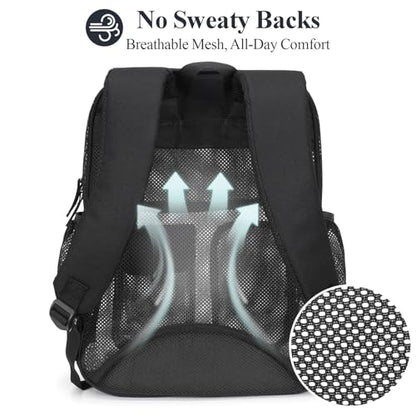 PACKISM Mesh Backpack for School - 18 Inch Extra Large Heavy Duty Mesh Bookbag for Boys Girls, See Through School Backpack with 3 Front Pockets for Students, Black (Age 12+) - color: 03 Black, style: 18“ Pro Series (3 Front Pockets)